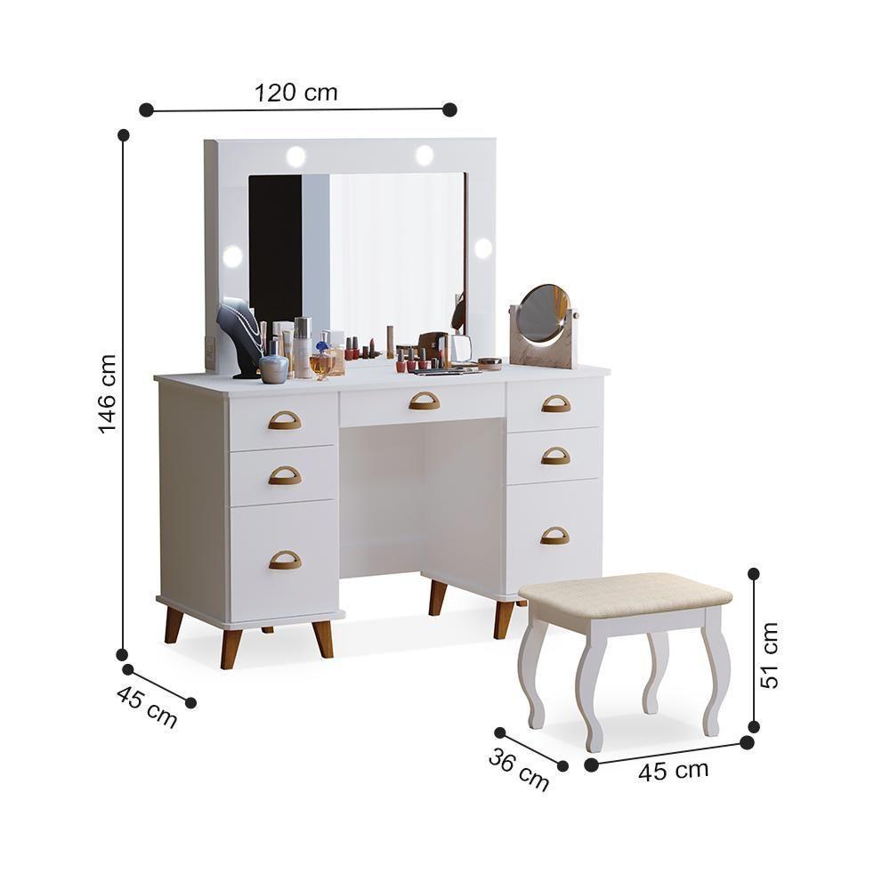 Penteadeira Feminina Com Assento Tucson Branco - 2