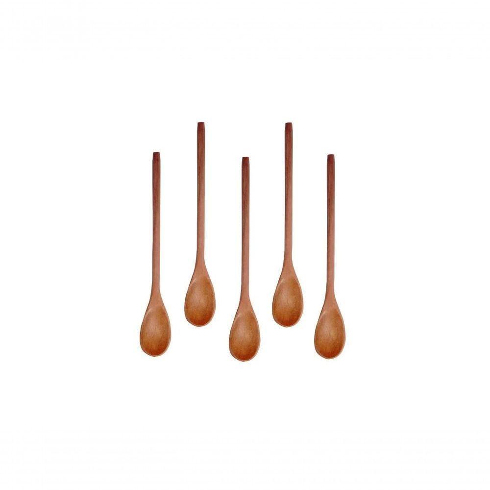 Kit 5 Peças Colher De Pau Madeira Modelos Mingau 27 Cm - 1