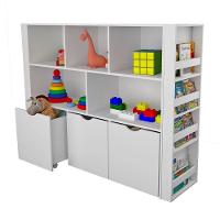 Estante Organizadora Infantil Porta Livros E Carrinhos Com Baús Ava 100% Mdf - 9