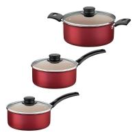 Kit Com 3 Panelas Antiaderente Tampa De Vidro 16 Cm, 18 Cm E 20 Cm Tramontina Turim Vermelho - 1