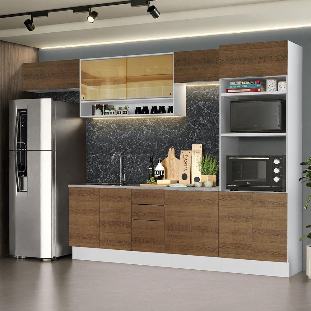 Armário De Cozinha Completa 330cm Branco/rustic Stella Madesa 06 Branco/rustic - 1