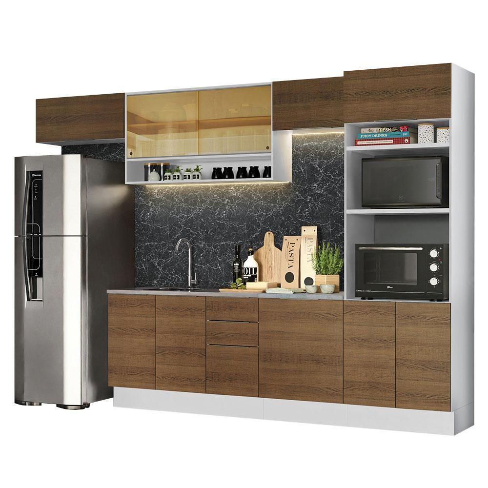 Armário De Cozinha Completa 330cm Branco/rustic Stella Madesa 06 Branco/rustic - 3