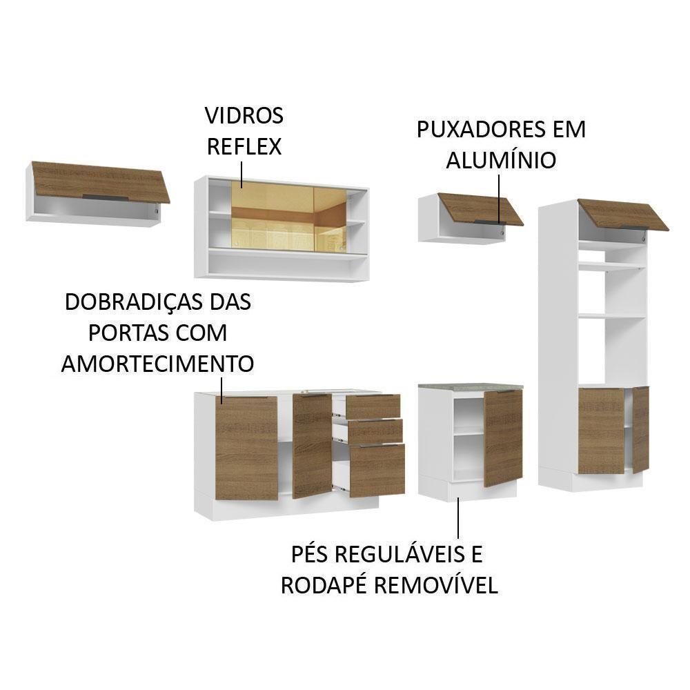 Armário De Cozinha Completa 330cm Branco/rustic Stella Madesa 06 Branco/rustic - 7