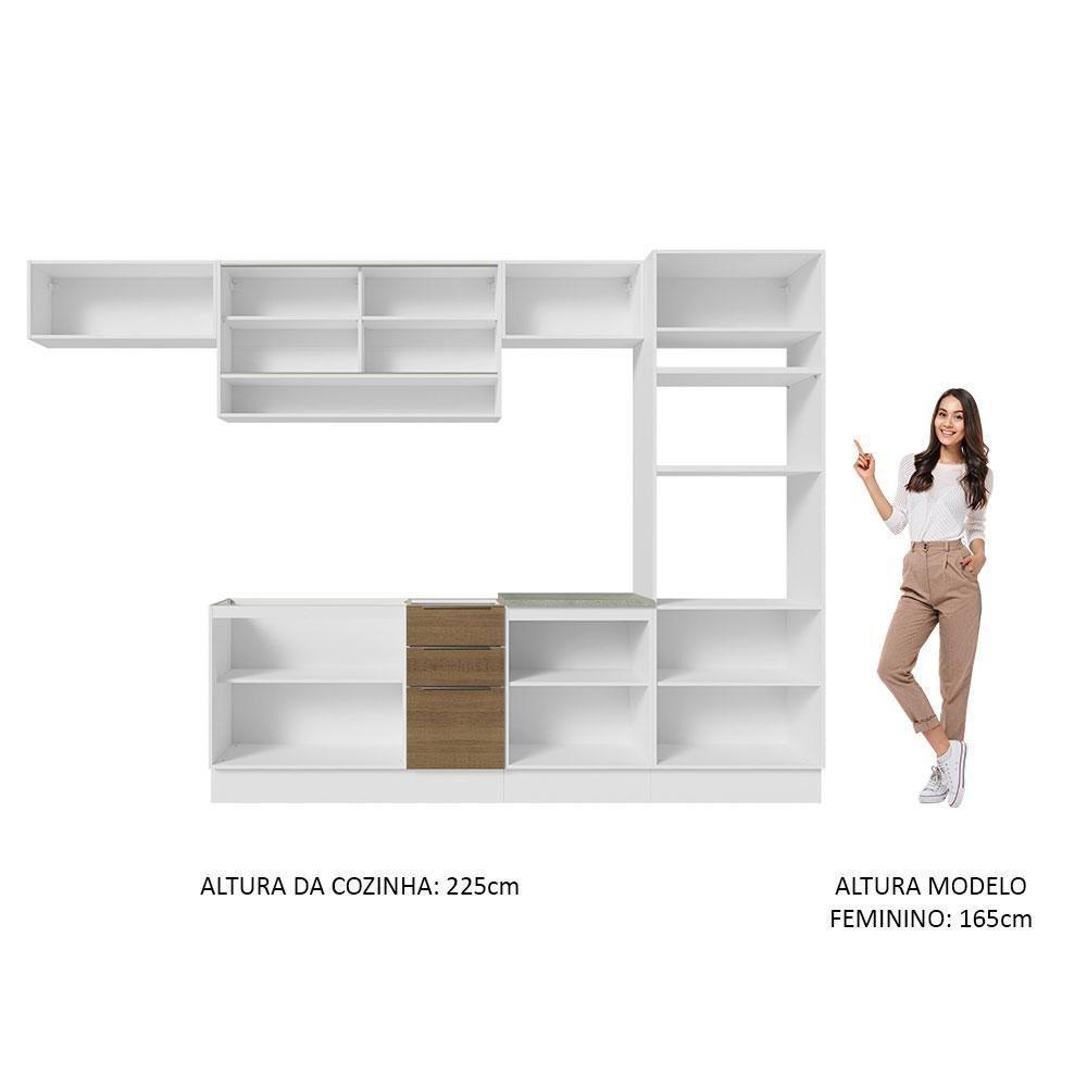 Armário De Cozinha Completa 330cm Branco/rustic Stella Madesa 06 Branco/rustic - 10