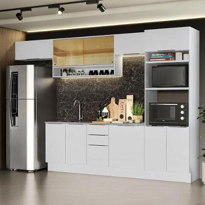 Armário de Cozinha Completa Stella 10 Portas 3 Gavetas MDP 330cm Branco Brilhante