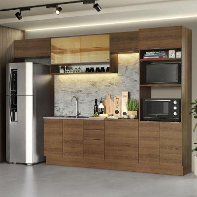 Armário de Cozinha Completa Stella 10 Portas 3 Gavetas MDF 330cm Rustic Texturizado