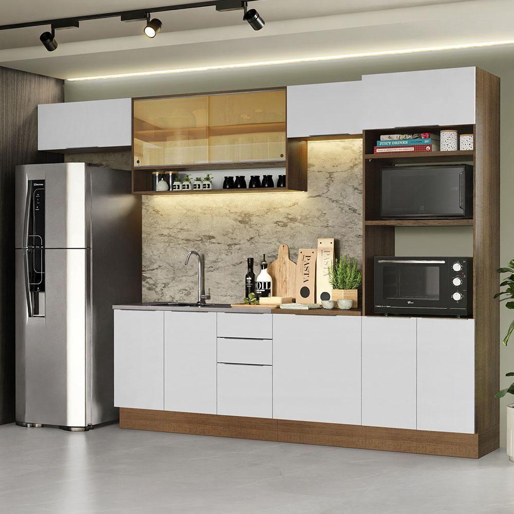 Armário De Cozinha Completa 330cm Rustic/branco Stella Madesa 06 Rustic/branco - 1