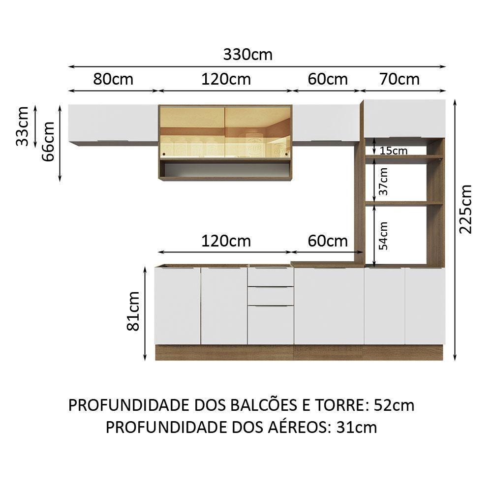 Armário De Cozinha Completa 330cm Rustic/branco Stella Madesa 06 Rustic/branco - 3