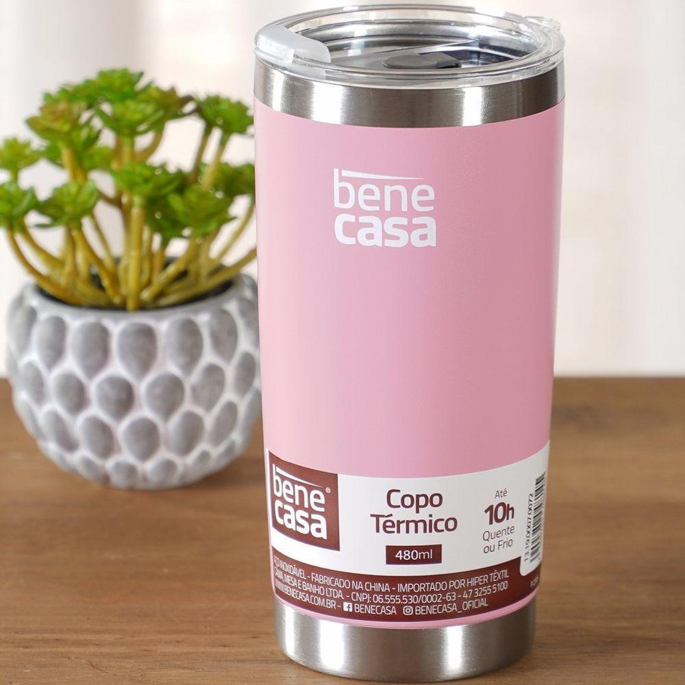 Copo Térmico Para Bebidas 480ml Vedação à Vácuo Rosa - 2
