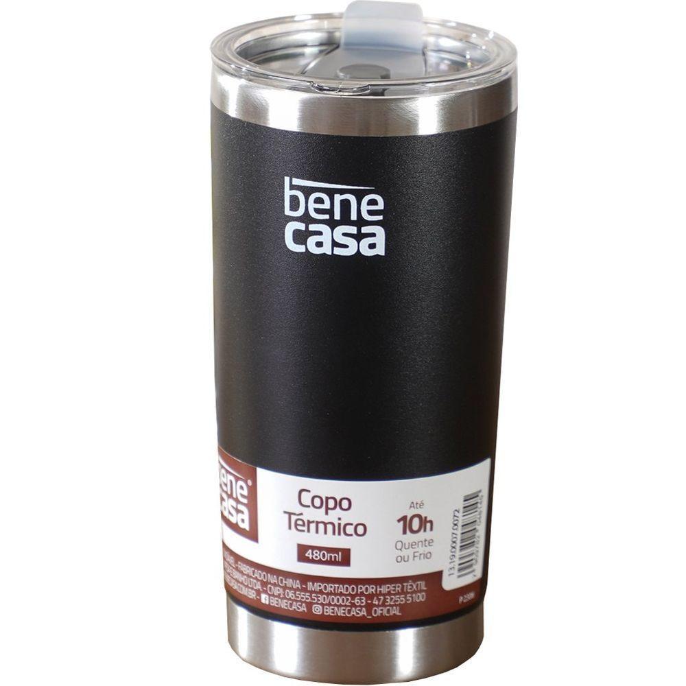 Copo Térmico Para Bebidas 480ml Vedação à Vácuo Preto - 1