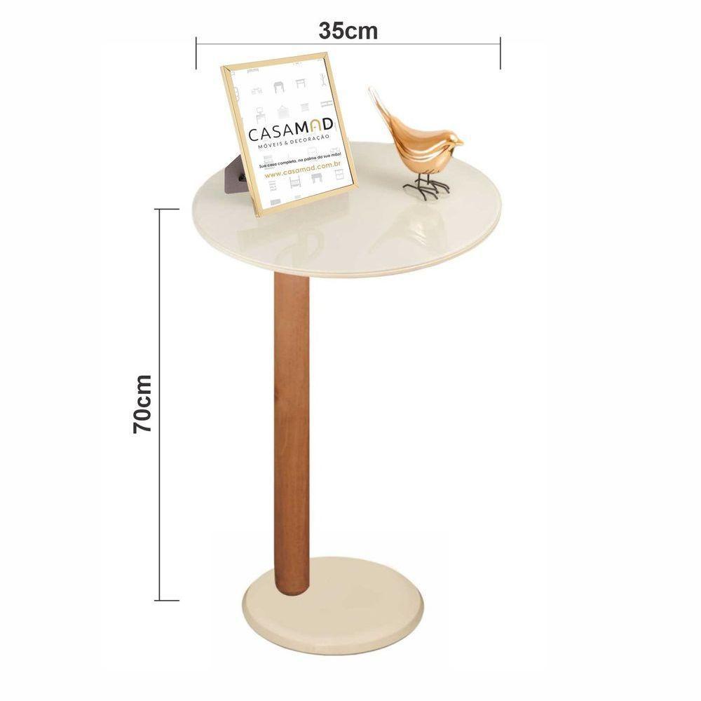 Mesa De Apoio Lateral Ou De Canto Para Sofá Monopé C/ Vidro Cor Off White - 2