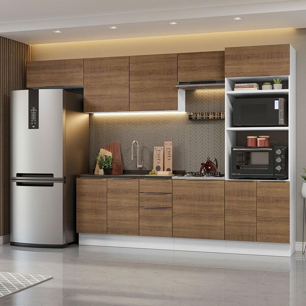 Armário De Cozinha Completa 330cm Branco/rustic Stella Madesa 05 Branco/rustic - 1