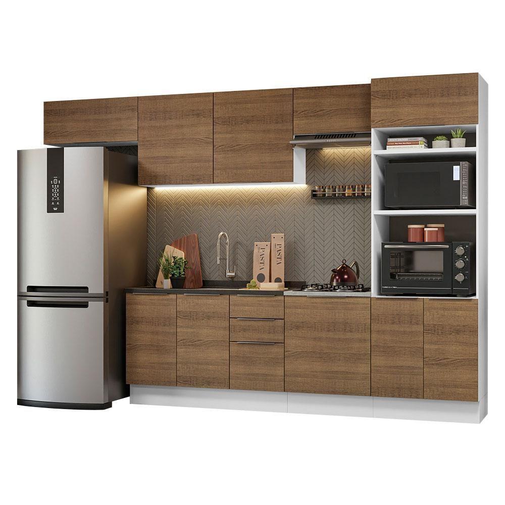 Armário De Cozinha Completa 330cm Branco/rustic Stella Madesa 05 Branco/rustic - 5