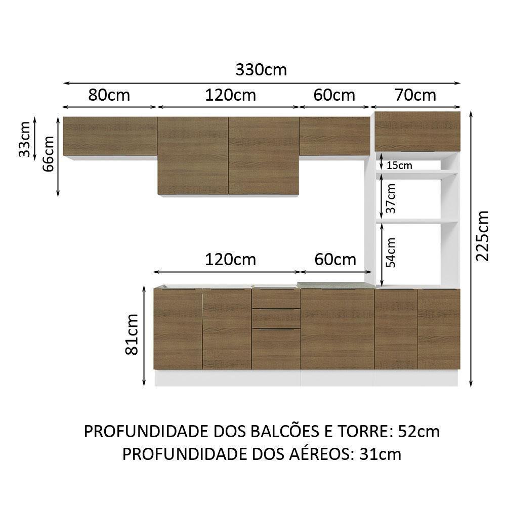 Armário De Cozinha Completa 330cm Branco/rustic Stella Madesa 05 Branco/rustic - 10