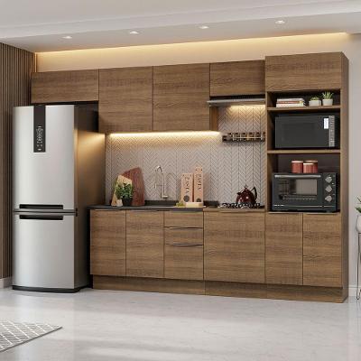 Armário de Cozinha Completa Stella 10 Portas 3 Gavetas MDP 330cm Rustic com Pés Reguláveis