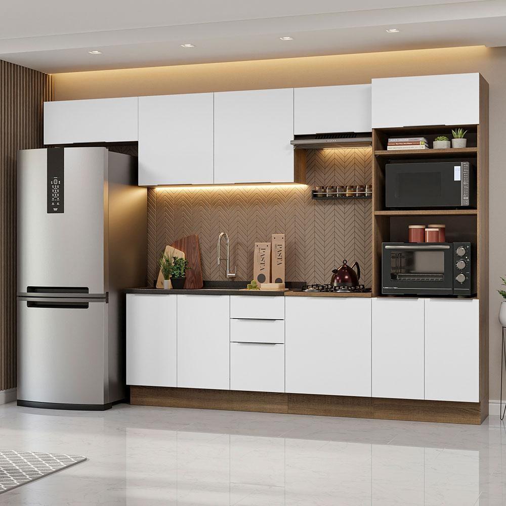 Armário De Cozinha Completa 330cm Rustic/branco Stella Madesa 05 Rustic/branco - 1