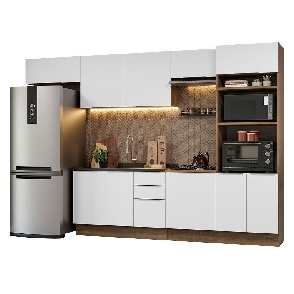 Armário De Cozinha Completa 330cm Rustic/branco Stella Madesa 05 Rustic/branco - 3