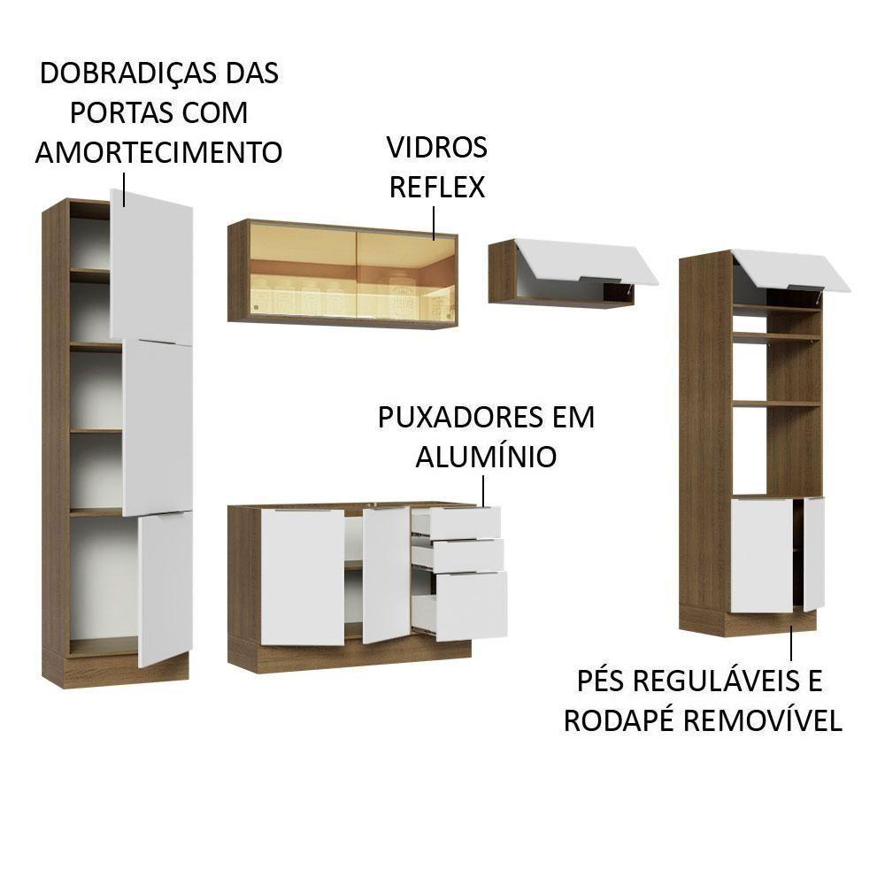 Armário De Cozinha Completa 330cm Rustic/branco Stella Madesa 07 Rustic/branco - 7
