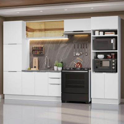 Armário de Cozinha Completa Stella 11 Portas 3 Gavetas MDF 330cm Branco Brilhante