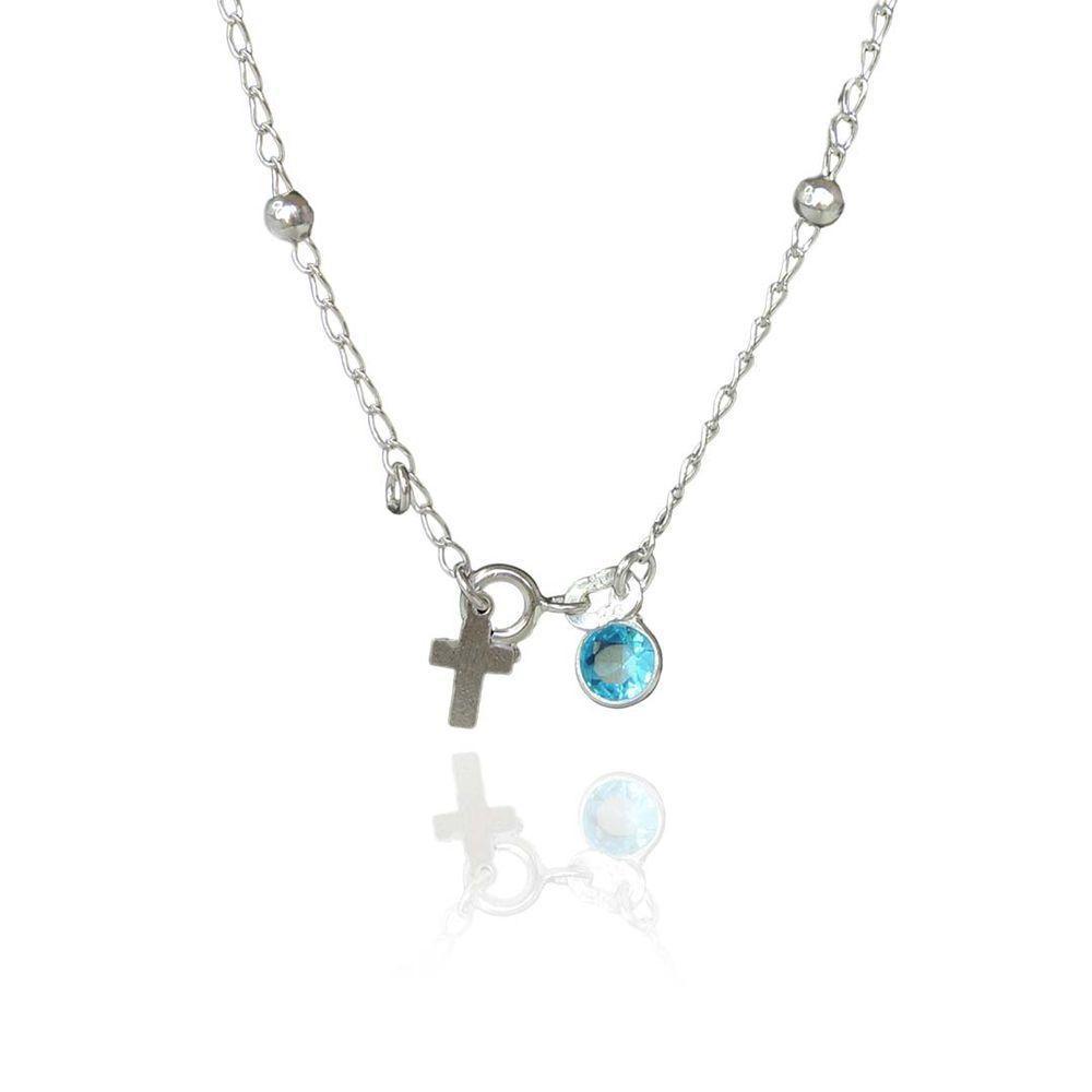 Pulseira De Bolinha Com Cruz E Zircônia Em Prata 925 - 1