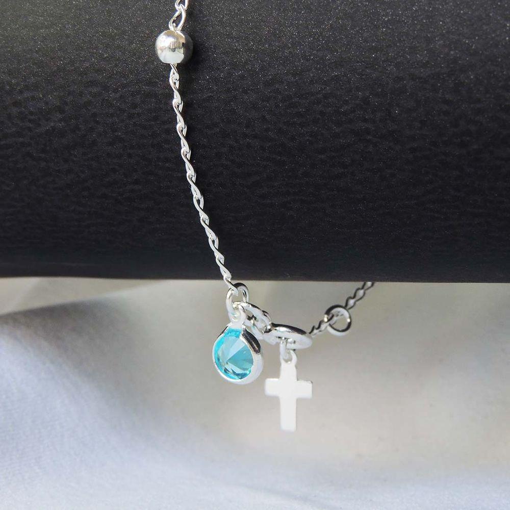 Pulseira De Bolinha Com Cruz E Zircônia Em Prata 925 - 2