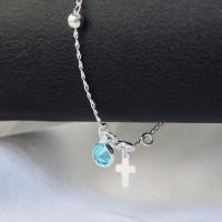 Pulseira De Bolinha Com Cruz E Zircônia Em Prata 925 - 2