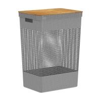 Cesto De Roupas Com Tampa De Bambu Grid Ou 49 Litros Cor:chumbo - 1