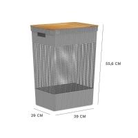 Cesto De Roupas Com Tampa De Bambu Grid Ou 49 Litros Cor:chumbo - 2