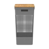 Cesto De Roupas Com Tampa De Bambu Grid Ou 49 Litros Cor:chumbo - 5