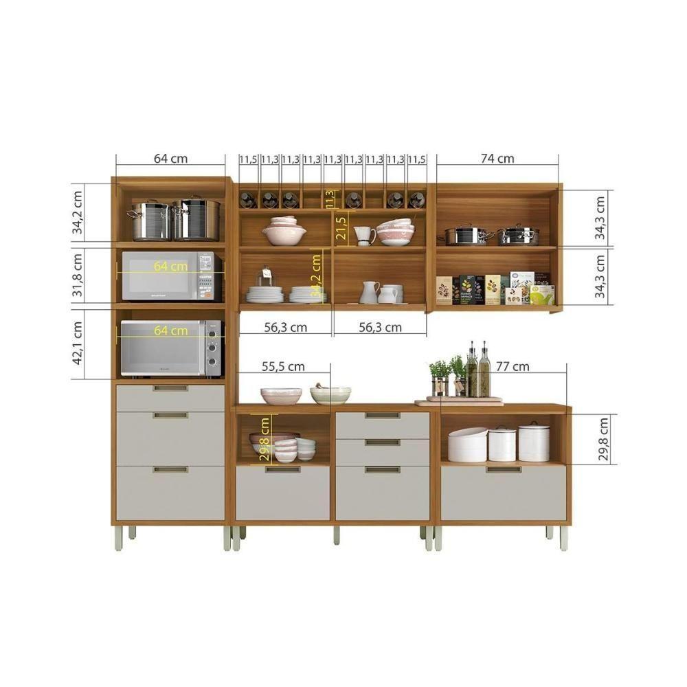 Kit De Cozinha 5 Peças Imperatriz (2 Balcões + 2 Aéreos+ 1 Torre Quente) C5p27 Freijo-off White - Nesher - 4