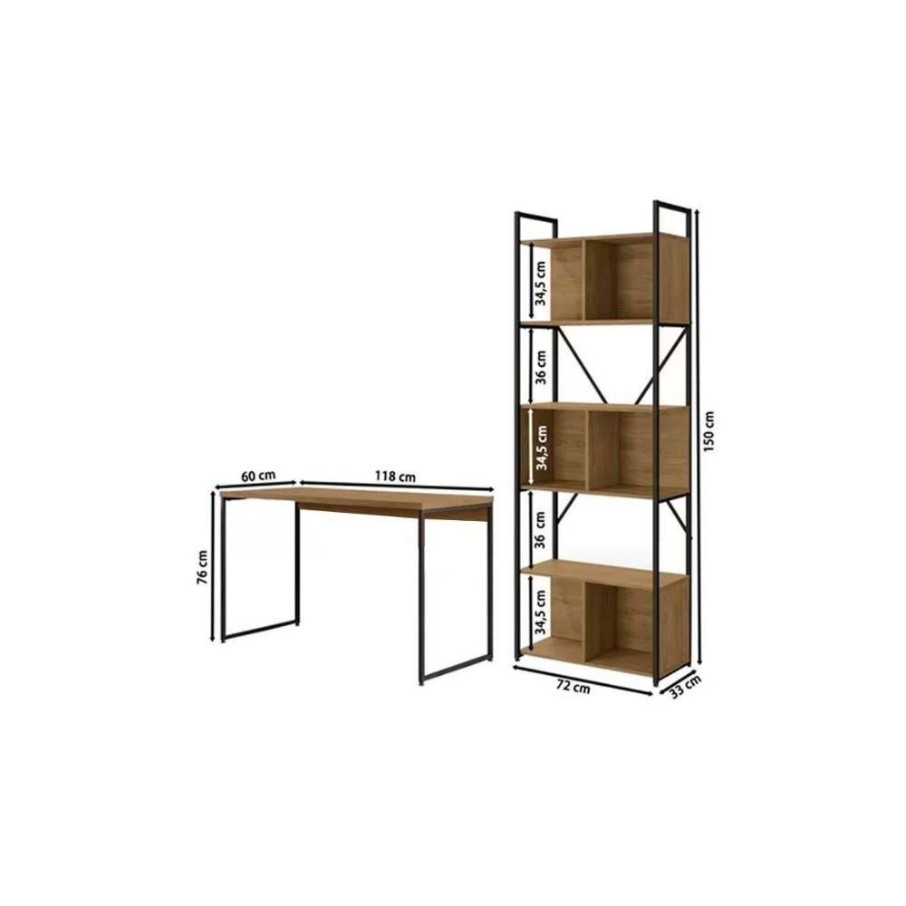 Escritório Completo Industrial (1 Escrivaninha, 1 Estante) 2 Peças Freijó - Kappesberg - 2