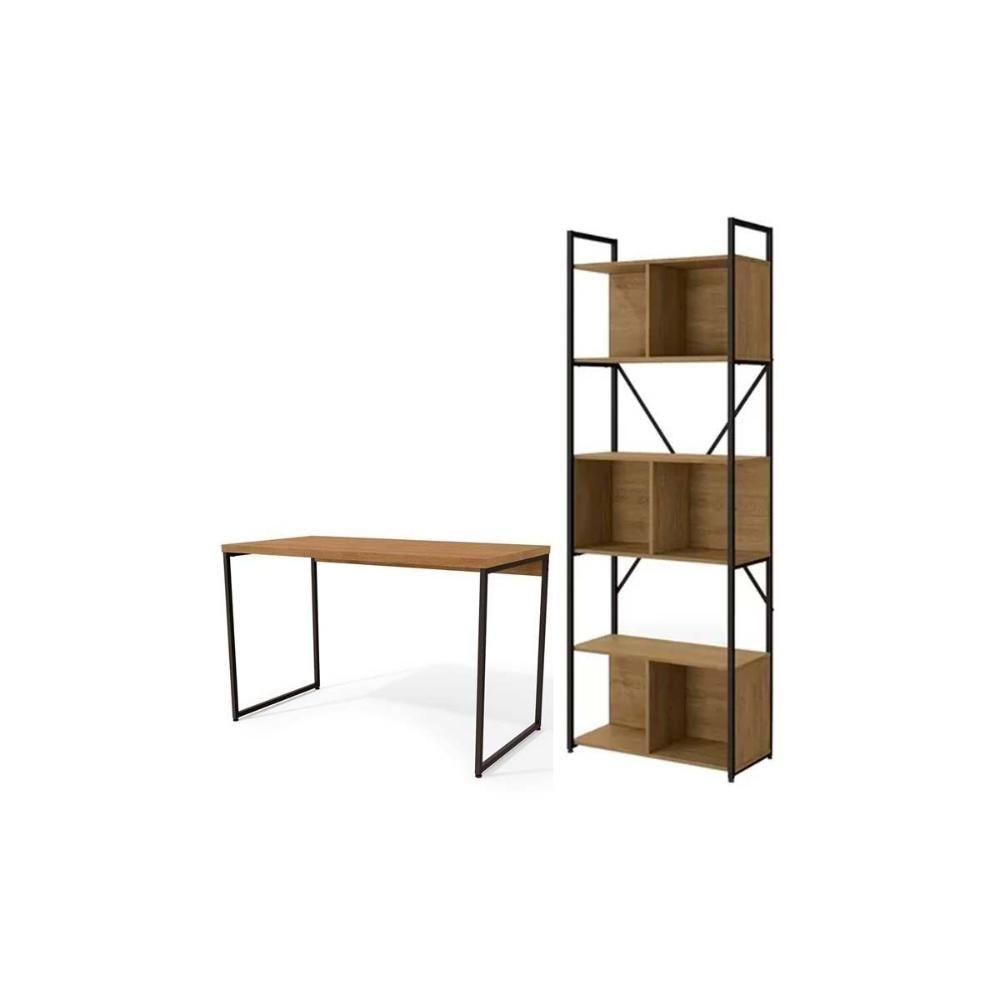 Escritório Completo Industrial (1 Escrivaninha, 1 Estante) 2 Peças Freijó - Kappesberg - 3