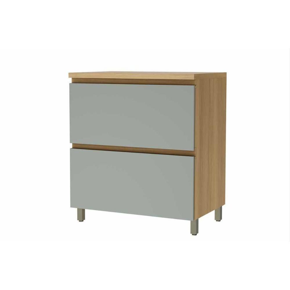 Gabinete de Cozinha Modulado Balcão Rainha 1 Porta Basculante e 1 Gaveta c/ Tampo 80cm Nature/Verde - Nesher - 1