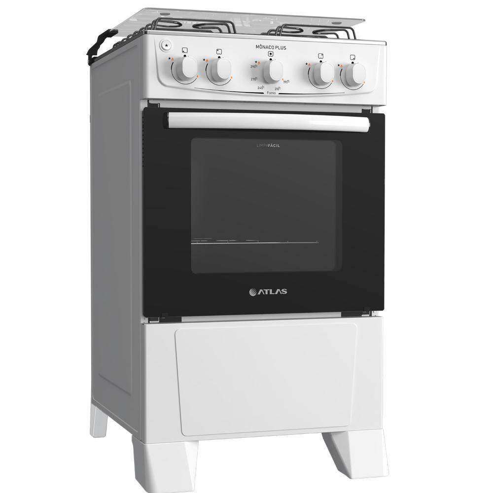 Fogão 4 Bocas Atlas Mônaco Plus Branco com Acendimento Automático e Mesa Inox - 4