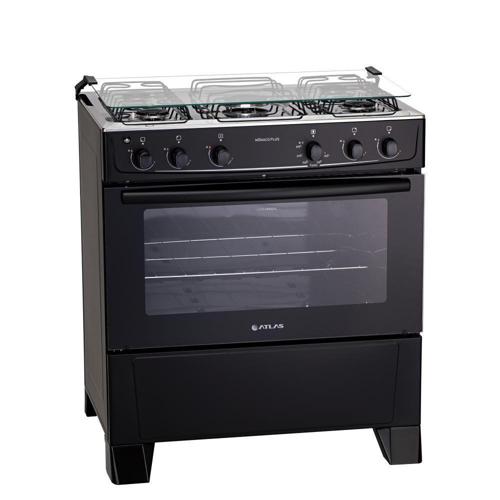 Fogão 5 Bocas Atlas Mônaco Plus Preto com Acendimento Automático e Mesa Inox Bivolt - 1