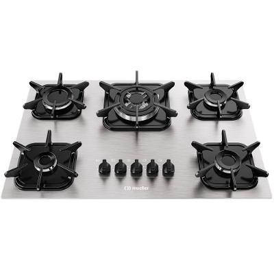 Cooktop a Gás Mueller MCG5BK 5 Bocas Alumínio com Queimador Tripla Chama e Trempes Ferro Fundido