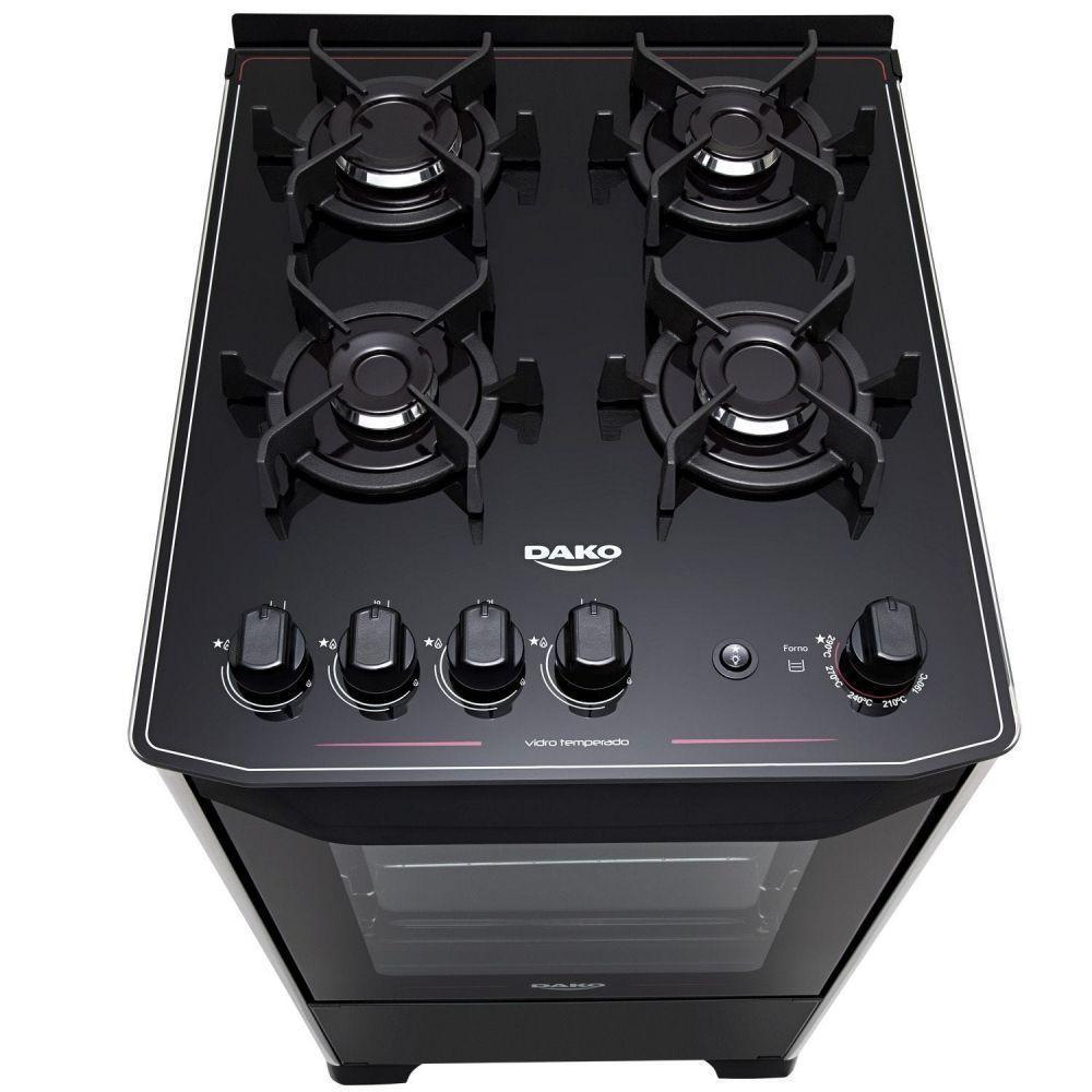 Fogão 4 Bocas Dako Magister Preto com Mesa de Vidro e Tripla Chama Bivolt - 4