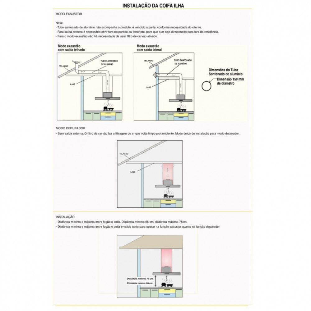 Coifa Ilha 75Cm Vidro Curvo 3 Velocidades Inox Inox 110V - 4
