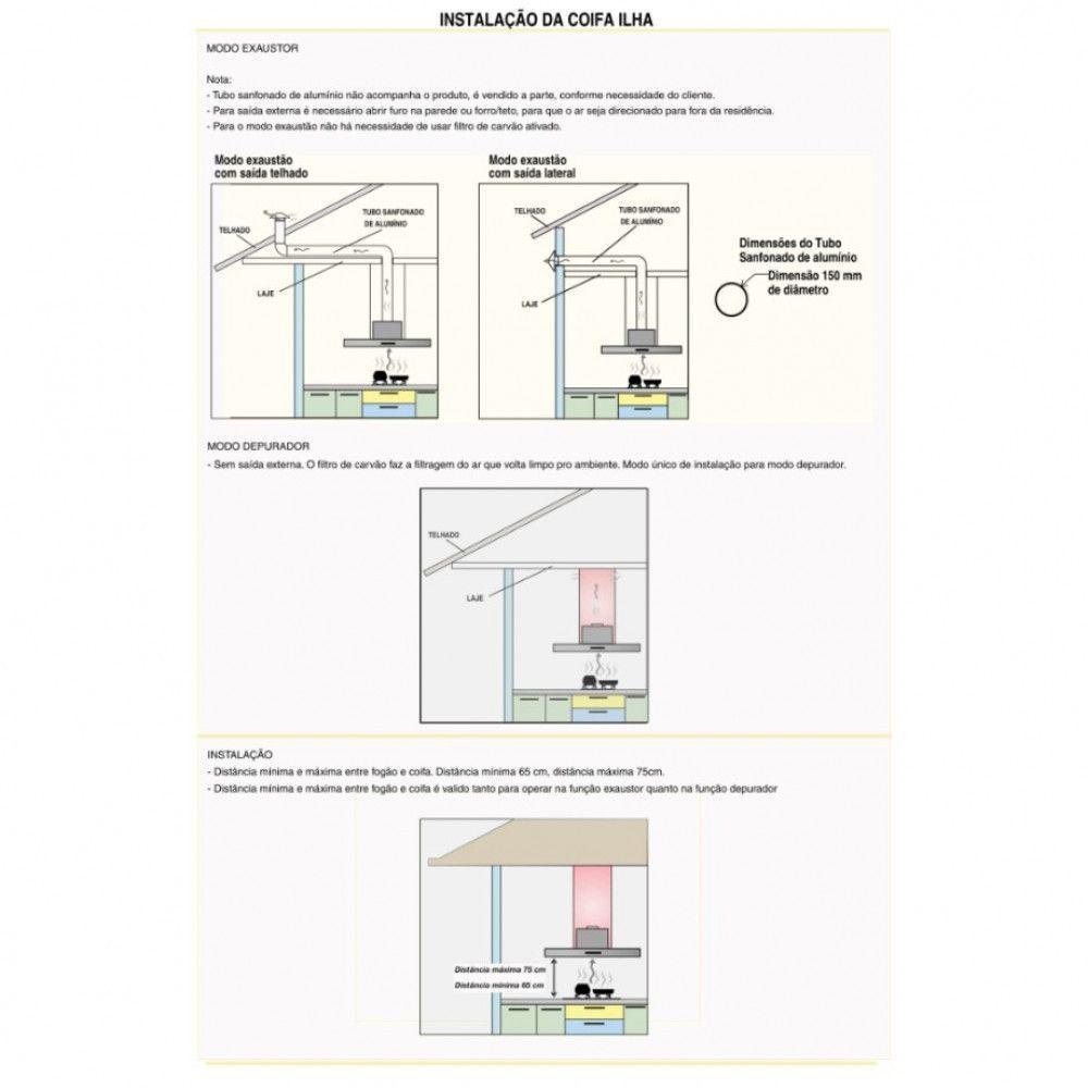 Coifa Ilha Retangular 90Cm 3 Velocidades Inox Inox 220V - 4