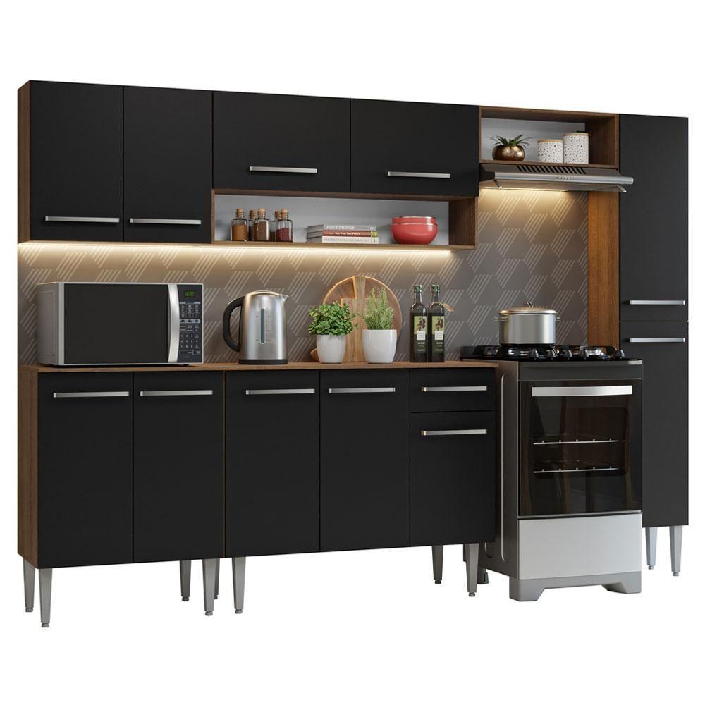 Armário De Cozinha Compacta 261 Cm Rustic/preto Emilly Madesa 09 Rustic/preto - 4