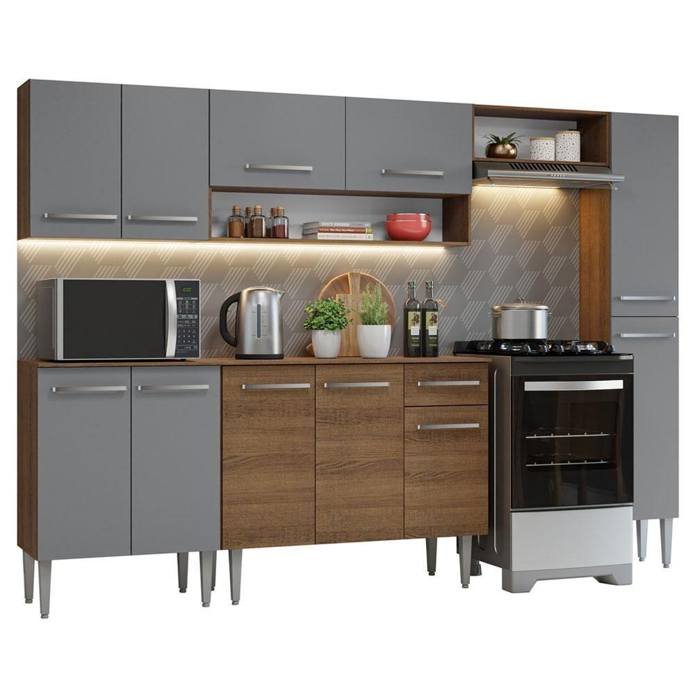 Armário De Cozinha Compacta 261 Cm Rustic/cinza Emilly Madesa 09 Rustic/cinza - 5