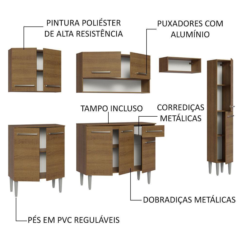 Armário De Cozinha Compacta 261 Cm Rustic Emilly Madesa 09 Rustic - 7
