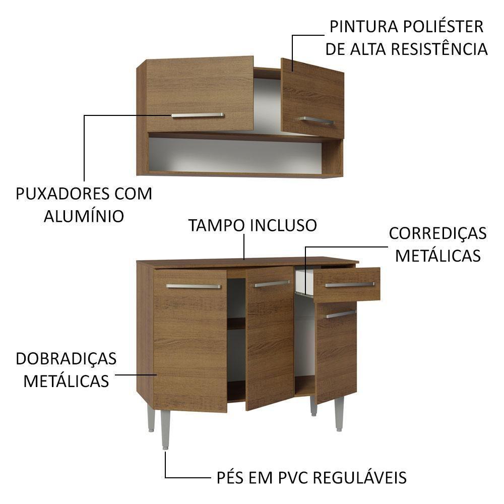 Armário De Cozinha Compacta 105cm Rustic Emilly Madesa 03 Rustic - 7