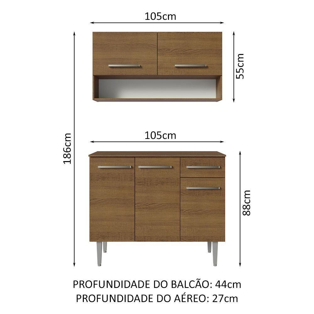 Armário De Cozinha Compacta 105cm Rustic Emilly Madesa 03 Rustic - 10