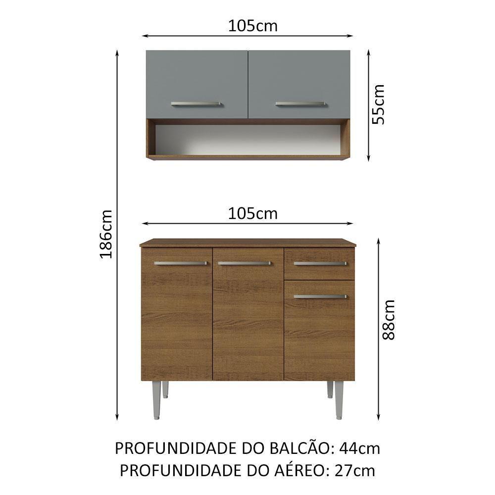 Armário De Cozinha Compacta 105cm Rustic/cinza Emilly Madesa 03 Rustic/cinza - 10