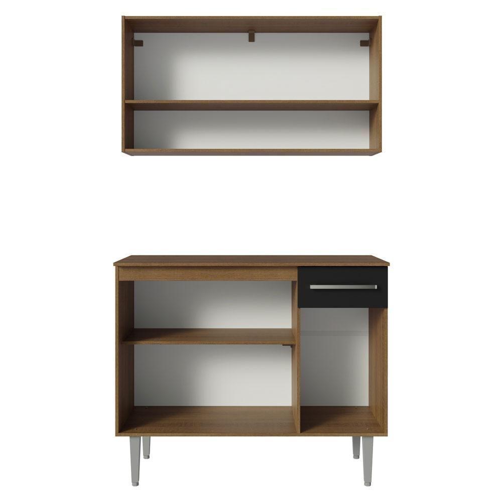 Armário De Cozinha Compacta 105cm Rustic/preto Emilly Madesa 03 Rustic/preto - 10
