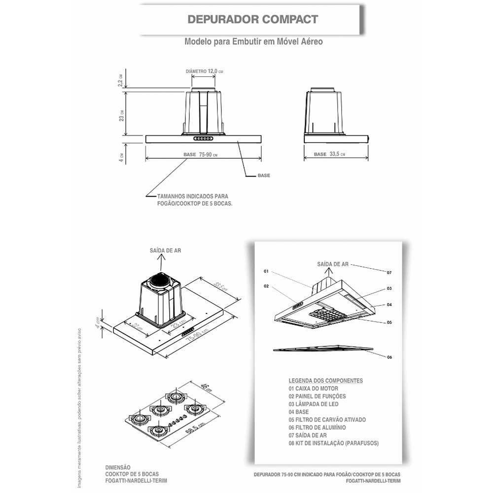 Depurador Compact New Embutir Inox 90 Cm Fogatti Inox 220V - 4