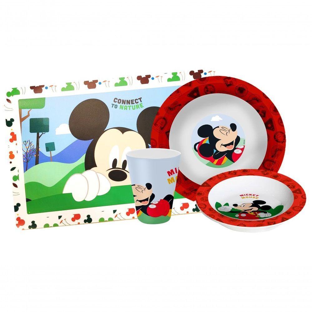 Kit Refeição Infantil Mickey 4 Peças Melamina Prato, Tigela, Copo E Lugar Americano - Tuut - 1