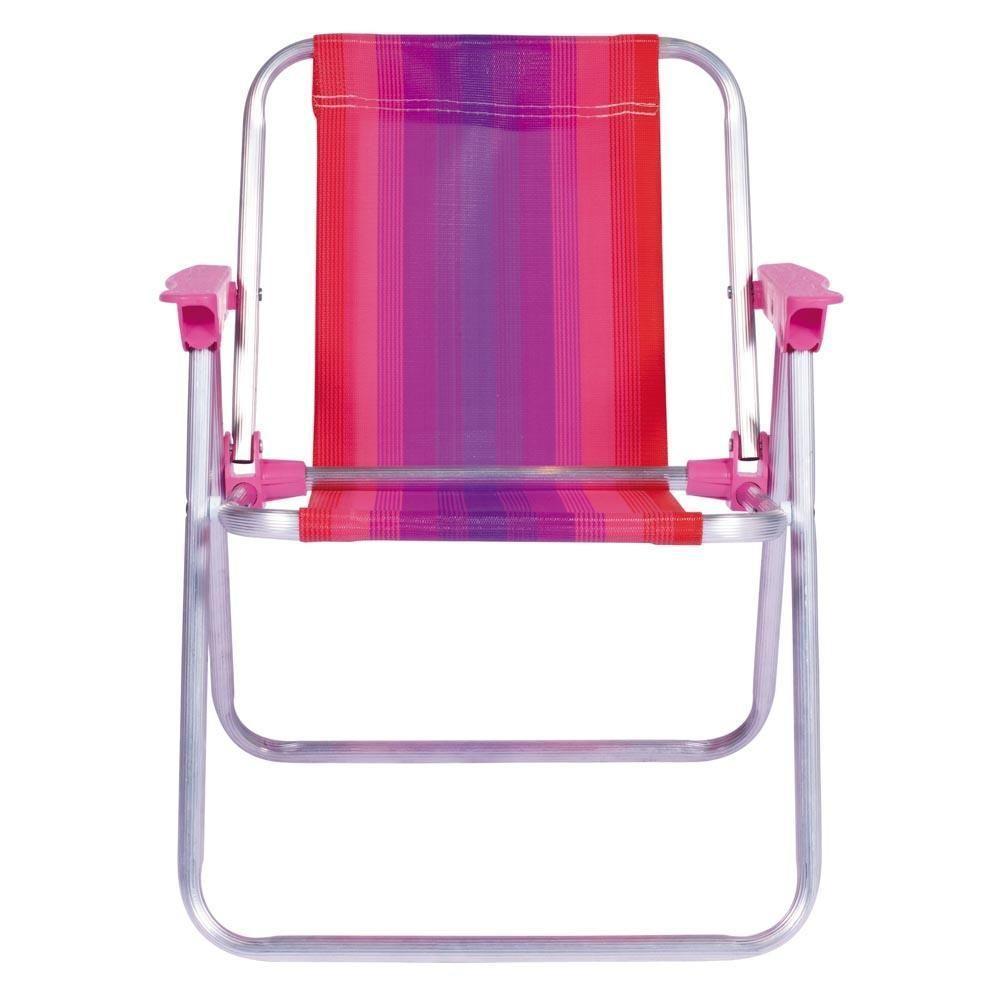 Cadeira De Praia Alta Infantil Cores Dobrável Alumínio Mor Cor:rosa Rosa - 4