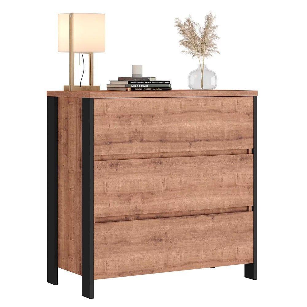 Cômoda 3 Gavetas Estilo Industrial Chess F04 Preto/solanum - 1